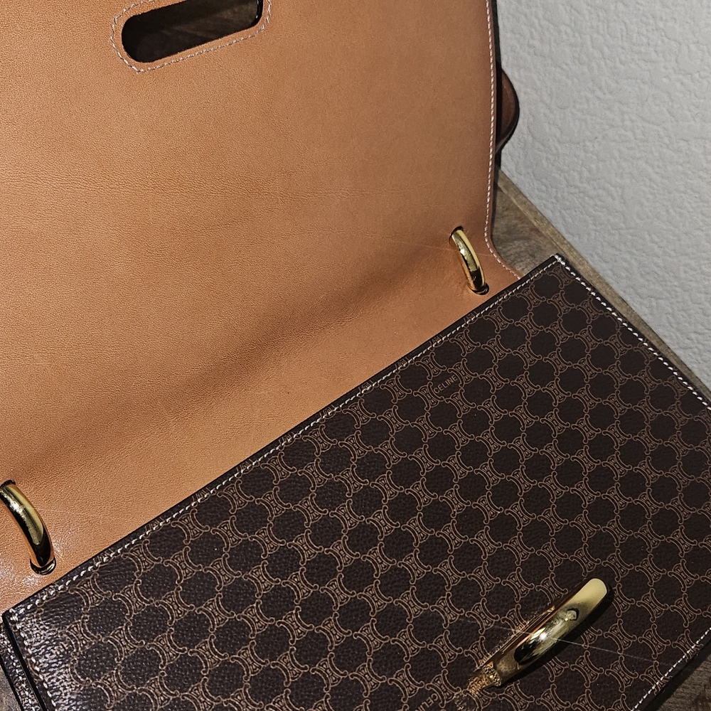 Celine Brown Monogram Shoulder Bag with Tan Leather Strap and Gold Hardware - Picture 17 of 17